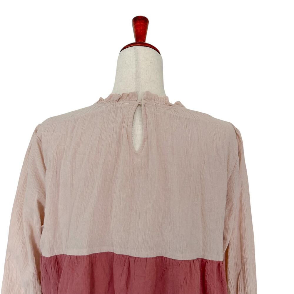 &Merci Blouse Size Large Tricolor Ruffled Blouse Southern Preppy Boho Colorblock - Picture 8 of 11